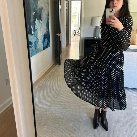 SPIRIT OF GRACE mesh polka dot tiered midi long sleeve dress S Ivy city co - Picture 8 of 9